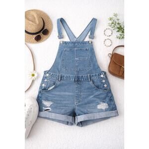 No Boundaries Denim Short Overalls XL 15-17 Distressed Cuffed Shorts